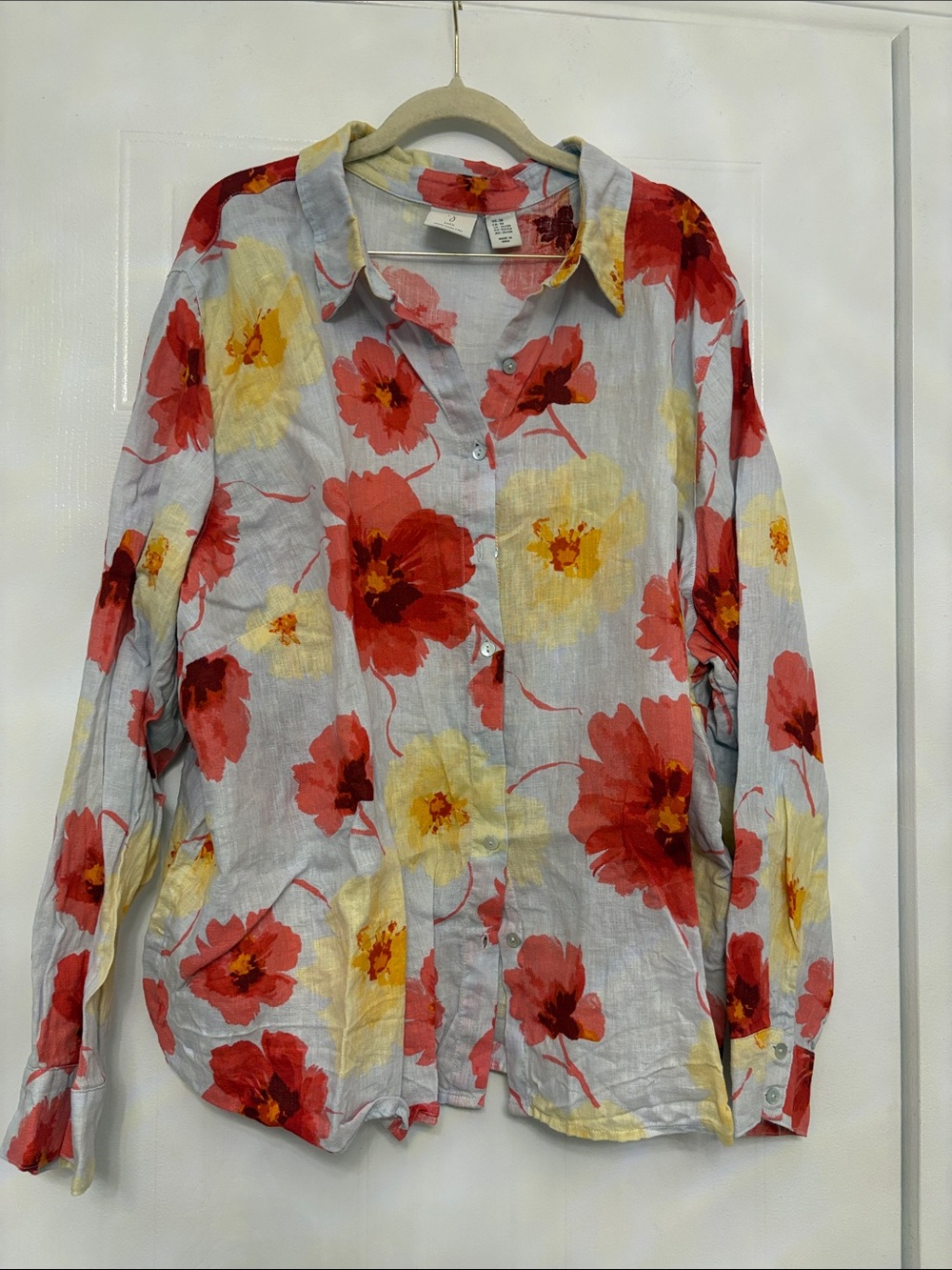 Lightweight linen Floral Button-Down Shirt - Pink, Yellow and light blue/purple
